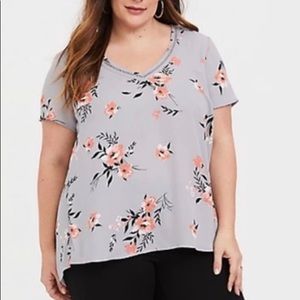 Torrid Gray Floral Georgette Eyelet Blouse
